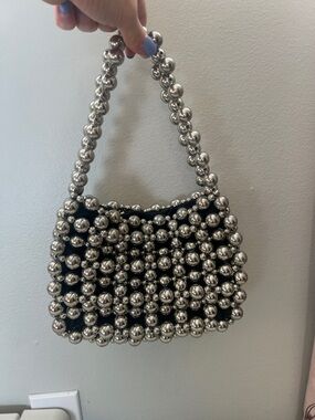 MANGO silver beaded evening bag
